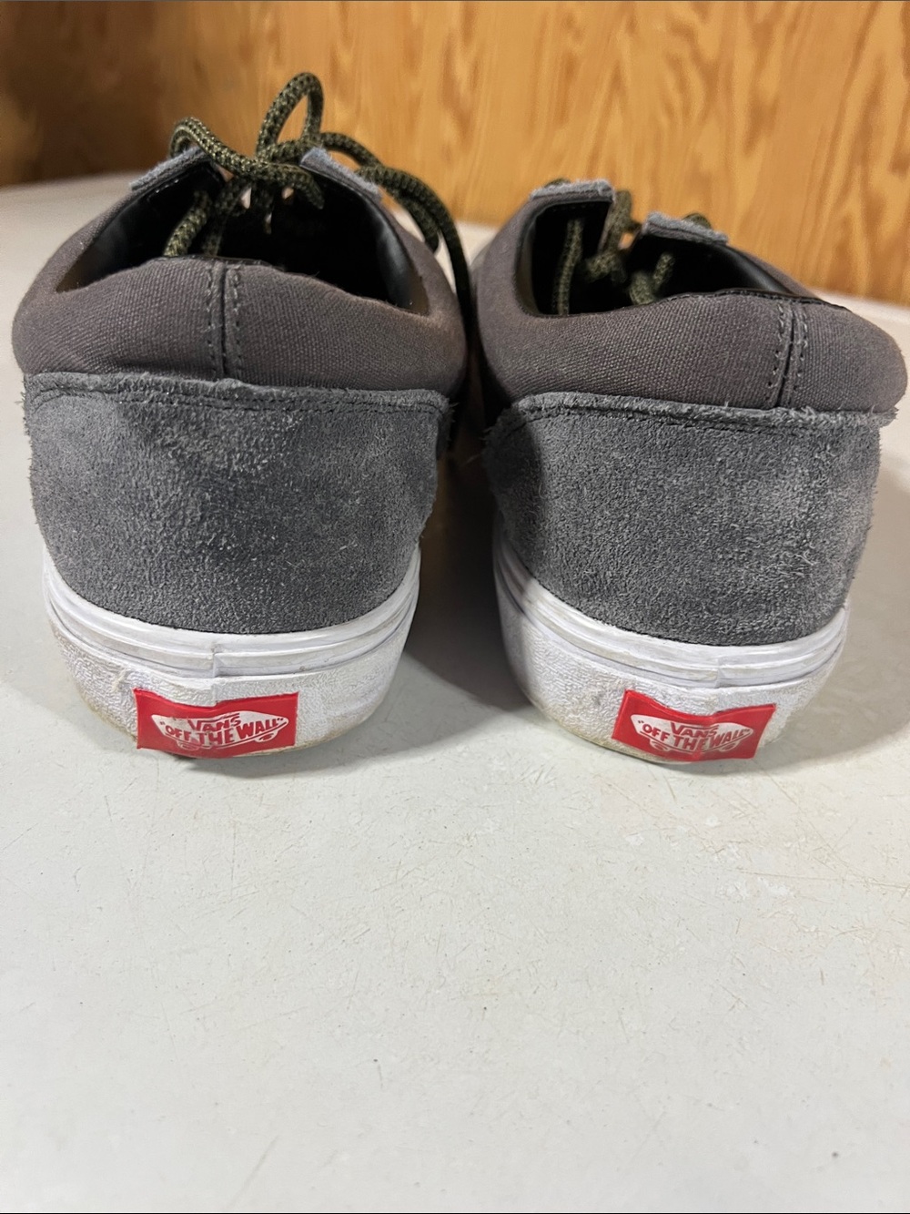 Vans Gray Suede and Canvas Low-Top Sneakers with Red Heel Logo